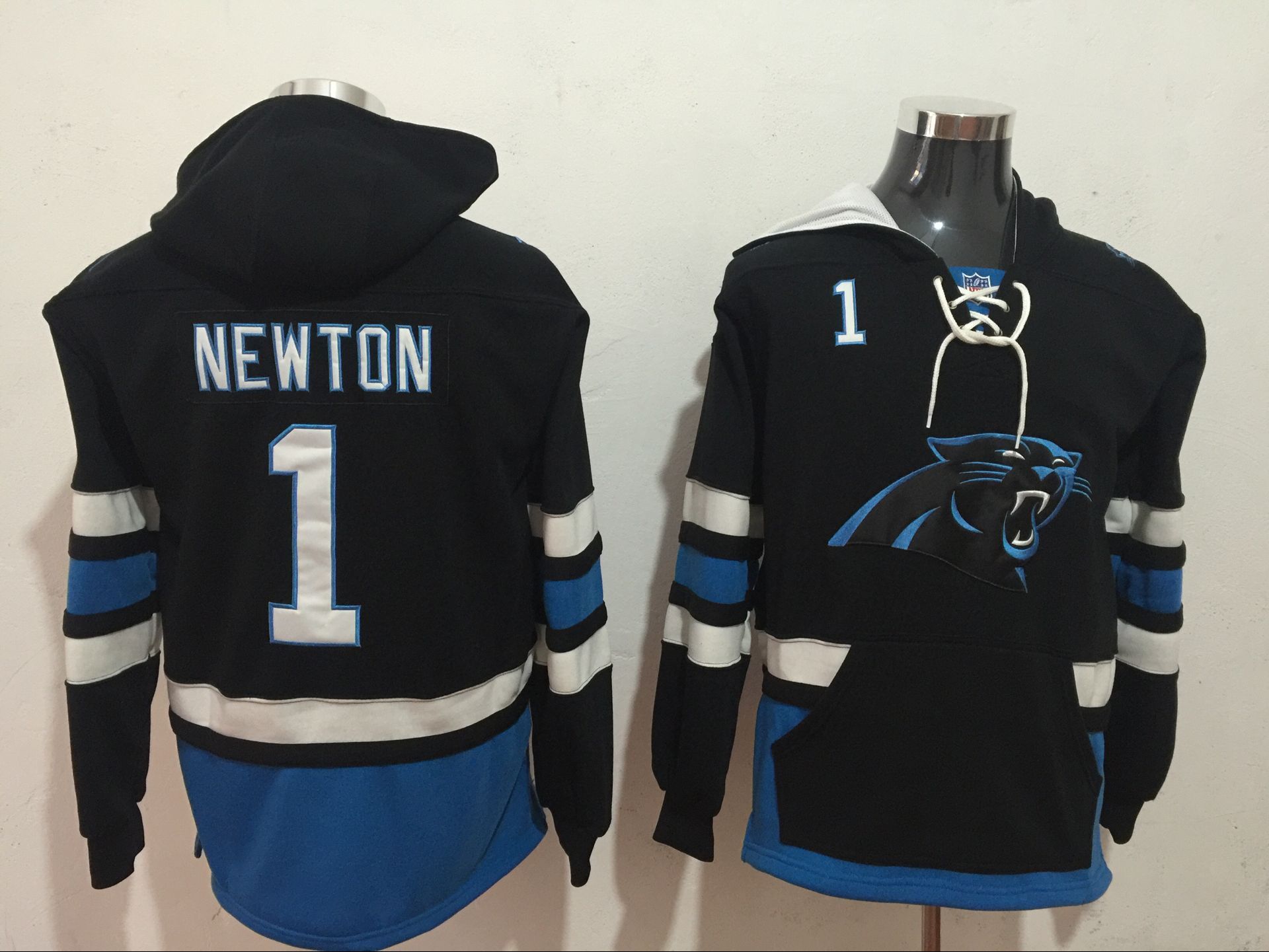 Men NFL Nike Carolina Panthers #1 Newton black Sweatshirts